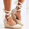 Wedge Heel Women Sandals Thick Sole Closed Toe Ankle Strap Cloth Surface Hemp Rope Sandals