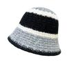 Wide-Striped Knitted Bucket Hat Large Head Circumference Warm Basin Hat Versatile Outdoor Cold-Proof Fisherman Hat