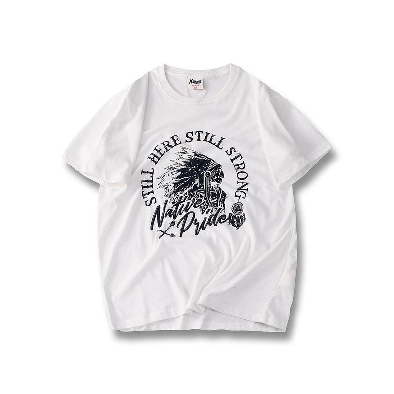 American Retro Print Pure Indian Cotton Short Sleeve T-shirt Men Summer Trendy Bottoming Shirt Export Cotton T-shirt