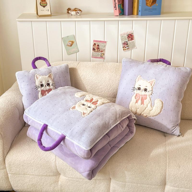 Cute Soft Flannel 2-in-1 Pillow Blanket Thickened Foldable Multi-Function Nap Blanket Comforter Car Pillow Girls Birthday Gift