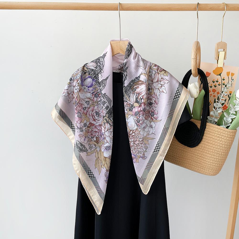 New Scarf Fashionable Light Luxury Versatile Plant Flowers Outdoor Sunscreen Shawl Big Square Scarf Headscarf Scarf