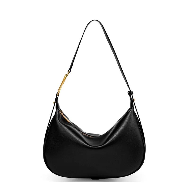 Women's Genuine Leather Shoulder Bag Half Moon Bag  Hobos Bags  Luxury Designer