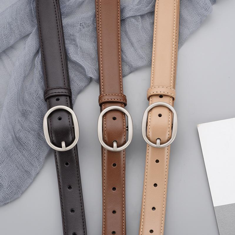 Women's Double-Sided Cowhide Leather Belt - Black, Casual & Versatile for Jeans