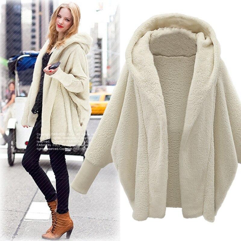 Winter Solid Long Sleeve Jackets 2026 Hooded Loose Plush Coats Large Cardigan Clothes For Women Female Bat Sleeve Clothing 23973