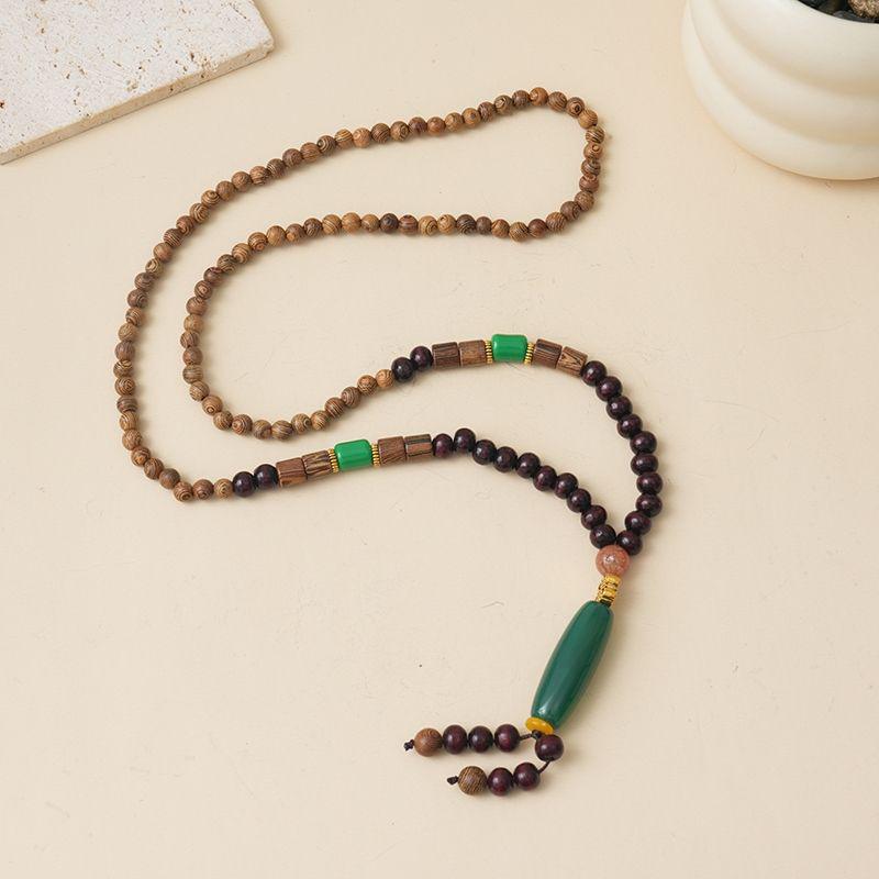 Ethnic Style Wood Necklace & Prayer Beads - Unisex Versatile Chicken Wing Wood Sweater Chain