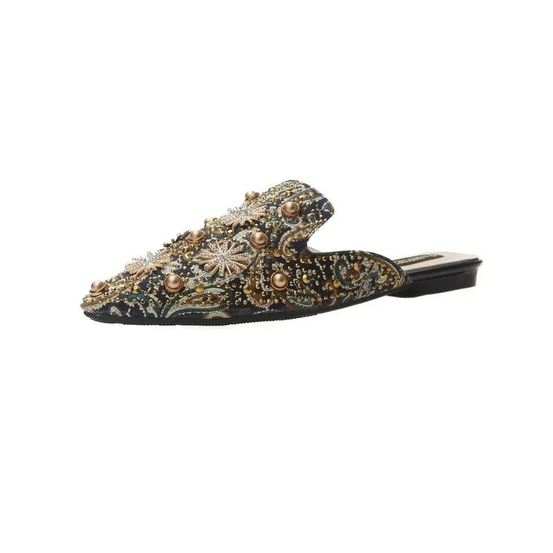 Fashion Luxury Women Mules Ladies Summer Chinese Slippers Women Shoes New Low Heels Flat Casual Shoes Woman Flip Flops 2025