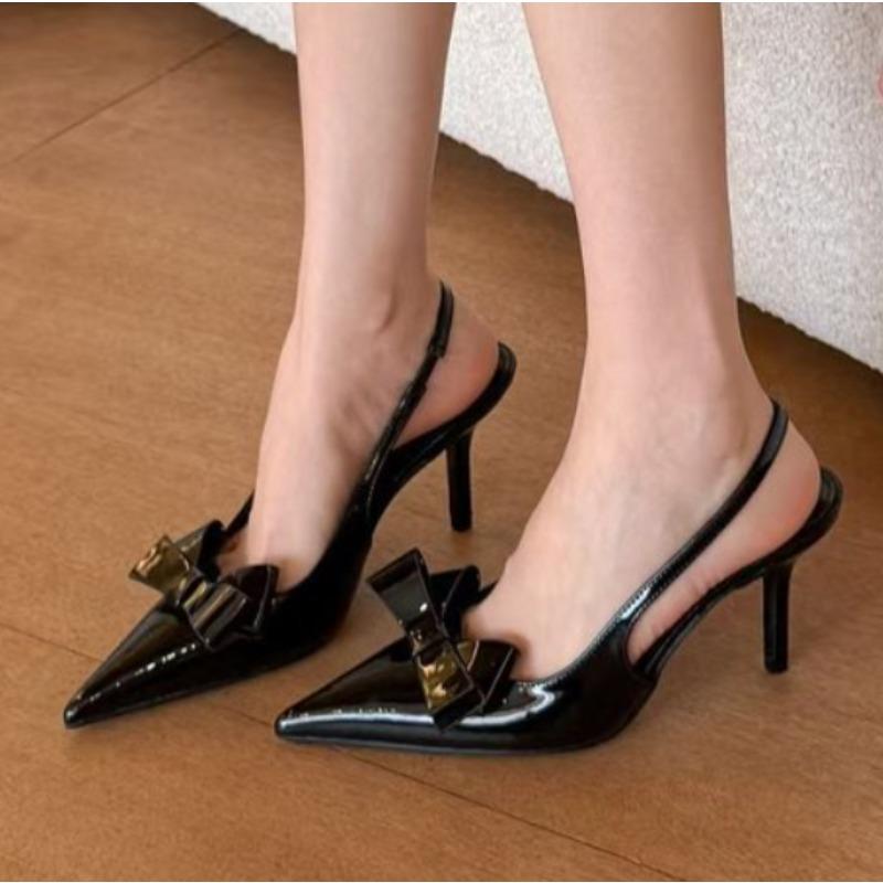 

Fashion New Style Popular Design Slingbacks Butterfly-knot Women Pumps Sexy Pointed Toe Thin Heels Stripper Party Shoes Large Size 35