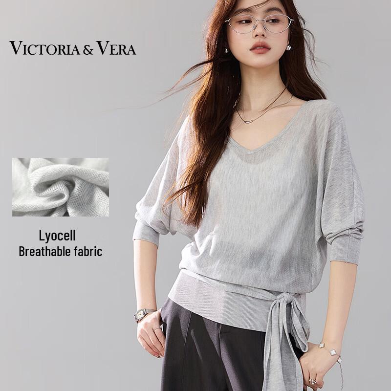 

VICTORIA&VERA Adjustable Tie-Up Mid-Sleeve Knit Top M
