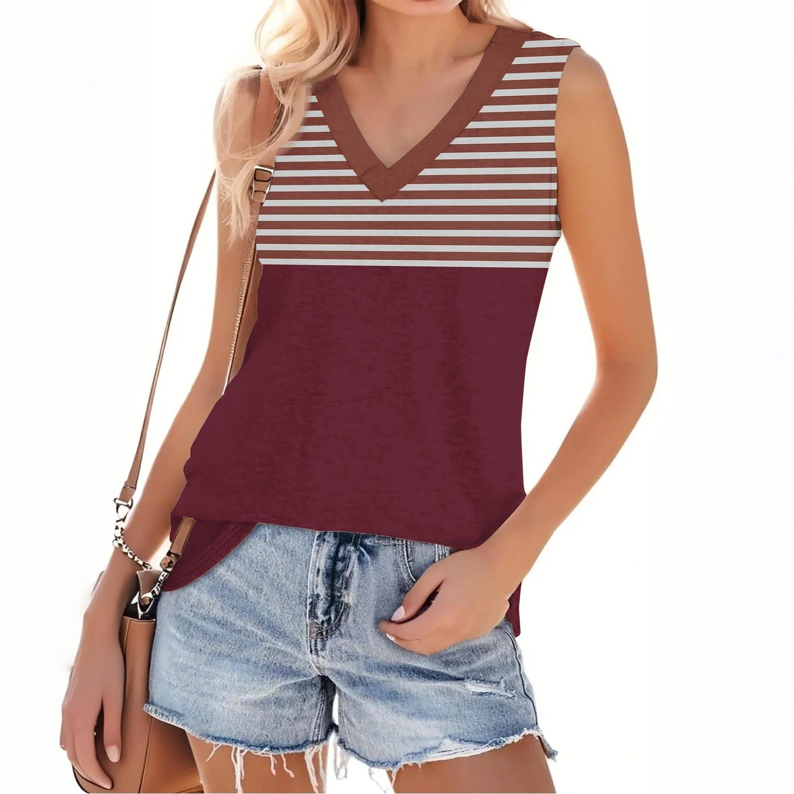 

Женская мода повседневный повседневный универсальный полосатый фактурный облегающий летний жилет-топ XXL киноварь