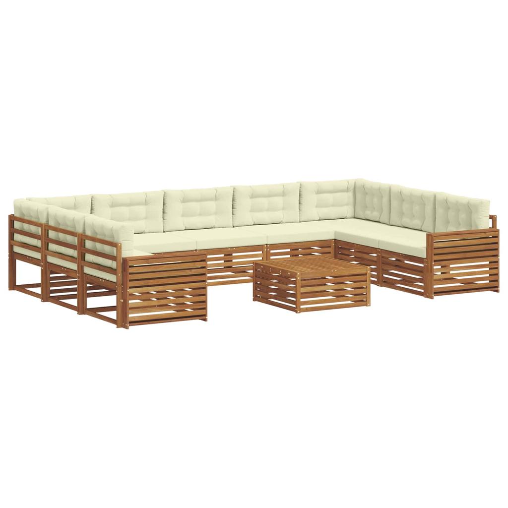 Outdoor Sofa Set 10 pcs Natural & Cream Solid Acacia Wood