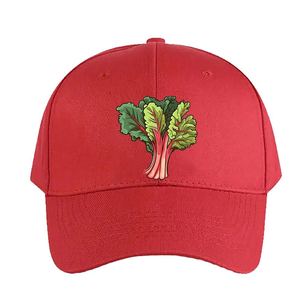 Vibrant Rhubarb Illustration for Gardening Woman Man Baseball Cap Adult Adjustable with Curved Brim Hiking Fishing Hat