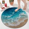 1pc Ocean Beach Wave Round Rug Flannel Bathroom Shower Mat Non Slip Absorbent Floor Carpet