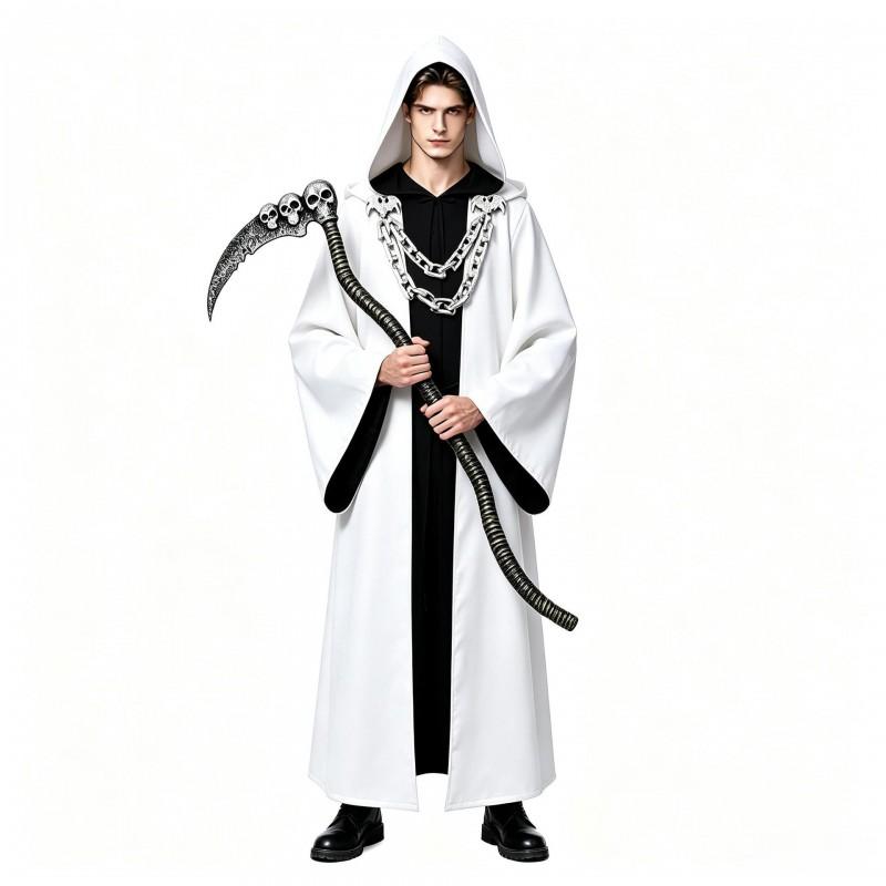 Halloween Dark Chain Hooded Robe Set Medieval Wizard Priest Cosplay Costume Party Outfit