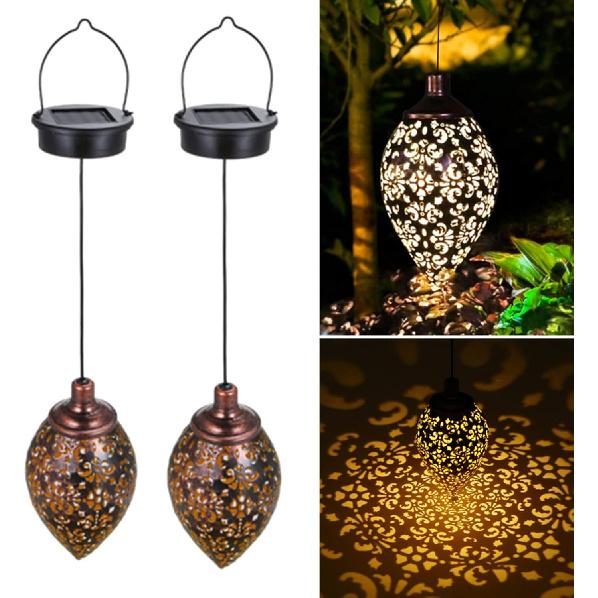 Hanging Solar Lights Solar Lantern LED Garden Lights Metal Lamp Waterproof for Outdoor Hanging Decor (2 Pack)