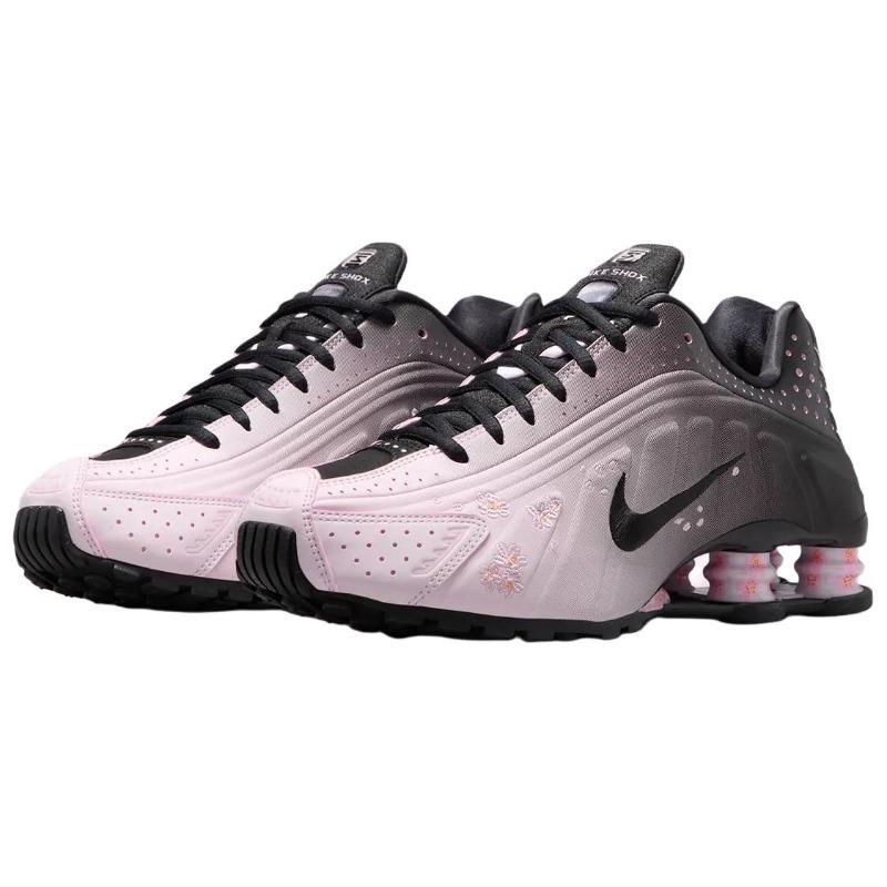 Nike Shox R4 Sakura Embroidery Low Top Casual Running Shoes Women Black Pink IB8872-600