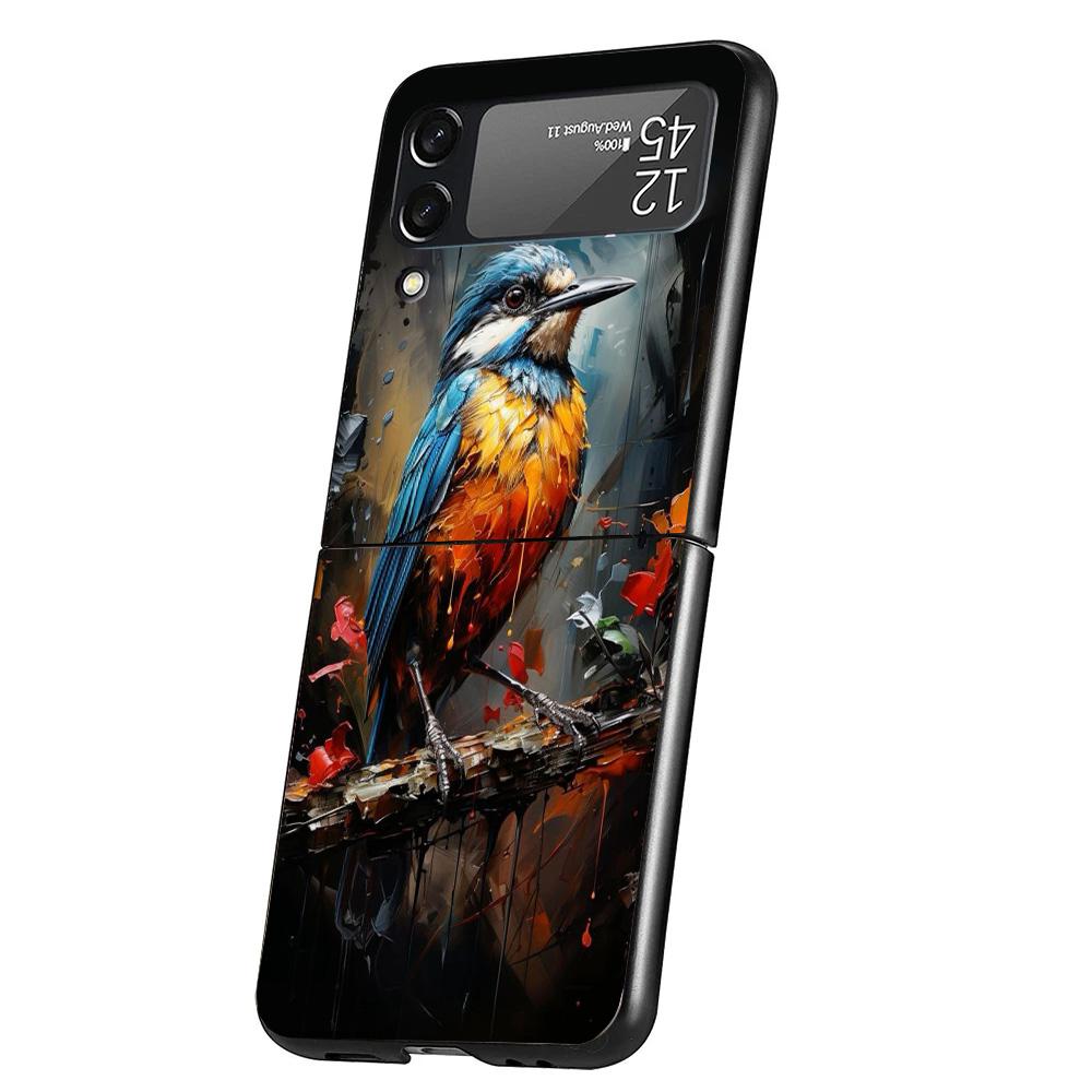 Animal Oil Painting Bird Cover Phone Case For Samsung Galaxy Z Flip 7 6 5 4 3 5G Flip7 Flip6 Flip5 Flip4 Flip3 Black Fundas Shel