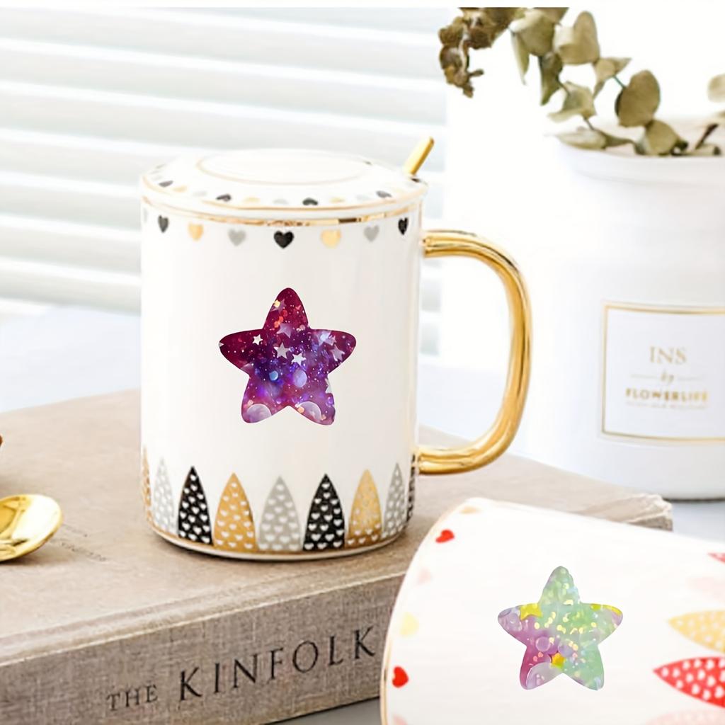 500pcs Shiny Aluminum Foil Star Emoticon Stickers, 6 Styles with Various Colors and Patterns,Suitable for Encouragement, Rewards