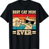 Melhor Mãe de Gato de Todos os Tempos Engraçado Gato Retrô Vintage Amante de Gatos Camiseta Feminina