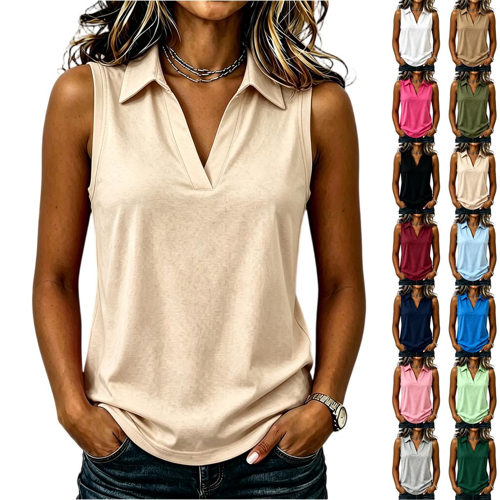 Sleeveless Polo Shirt for Women V Neck Collar Casual Tank Top Soft Fabric Summer Blouse Lightweight Breathable Fit