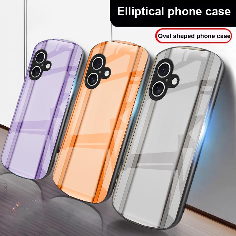 Golden orange border For iPhone 17 16 15 14 13 Plus 12 mini 11 Pro Max XR Xs Max X 7 8 6S 22 20 Elliptical glass phone case