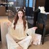Princess style lace satin pajamas women's spring and autumn new court style doll shirt pajamas horn sleeves thin loungewear