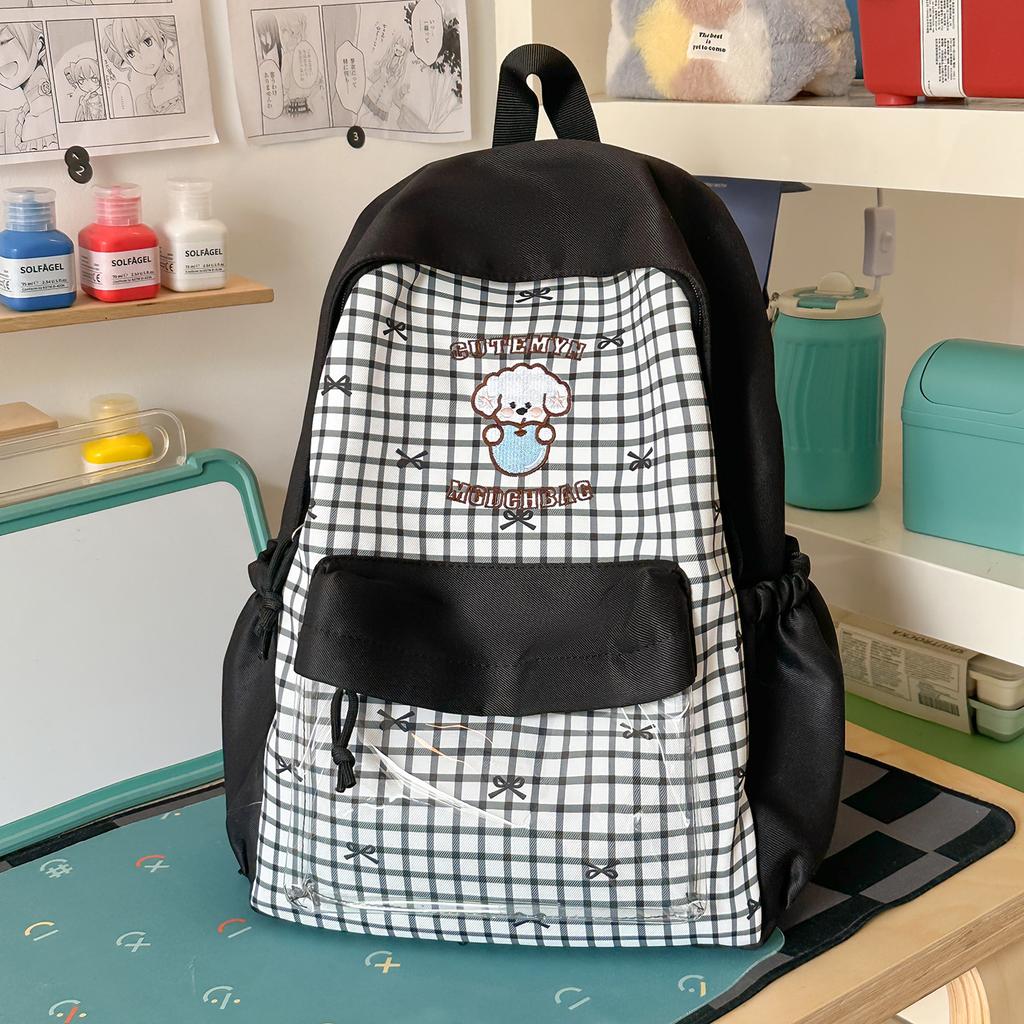 Schoolbag new middle school student schoolbag women's lightweight high-value ins sweet plaid contrasting color splicing backpack backpack