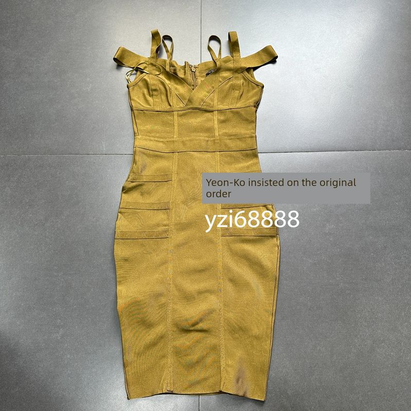

Export Single Los Angeles Popular Brand FN Sexy Sexy Tight Bandage Silm Sheath Sexy Sexy Slim Looking Dress Olive Bandage Dress XS