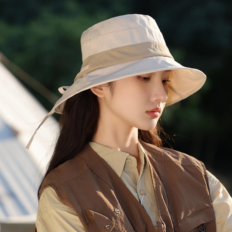 

Hat female sunshade sunscreen hat summer outdoor bucket hat mountaineering quick drying big brim One Size