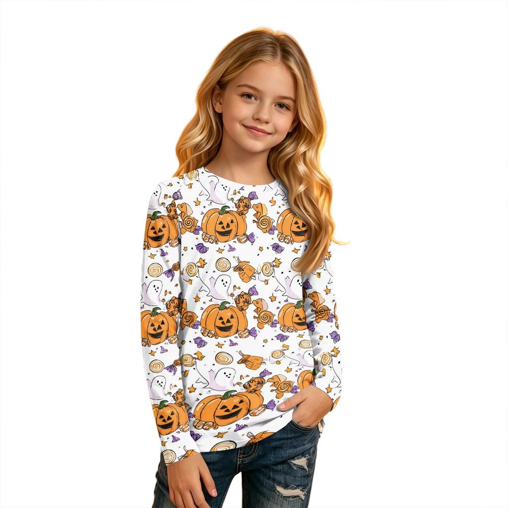 Kids' Halloween Printed Long Sleeve Round Neck T-Shirt