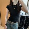 Kumikumi Design Sense Solid Slim fit Short sleeve T-shirt Women Summer New Niche Temperament Slimming Versatile Top