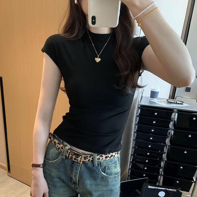Kumikumi Design Sense Solid Slim fit Short sleeve T-shirt Women Summer New Niche Temperament Slimming Versatile Top