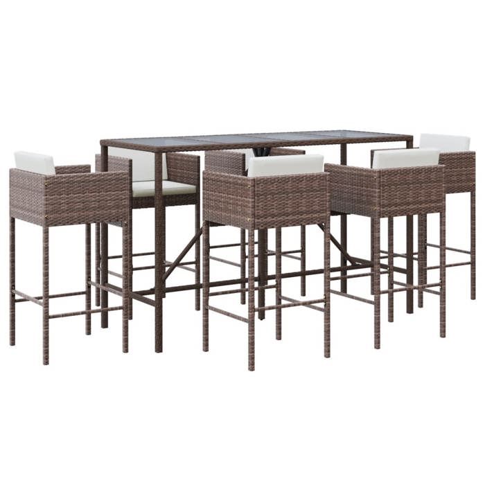 VidaXL Ensemble de bar de jardin avec coussins 7 pcs marron poly rotin, ensemble de table de bar, table et chaise de bar, 3200649