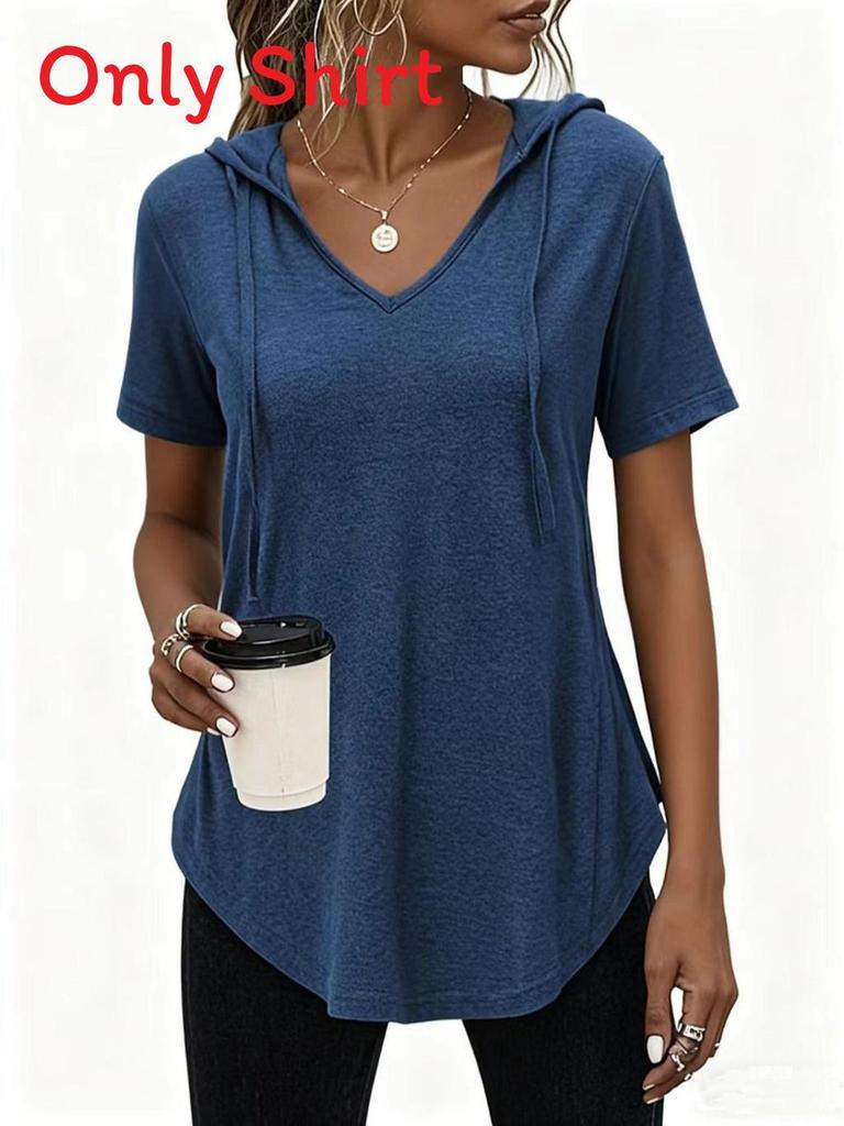 Cotton Short Sleeve Hooded T Shirt For Casual Spring Summer Womens Fitness Wear