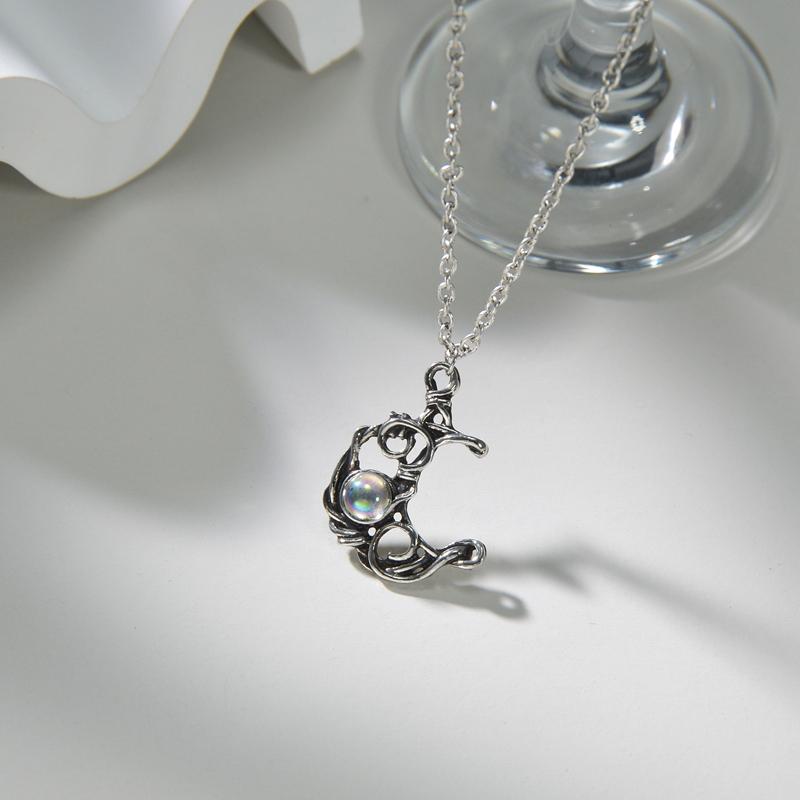 Moonstone Pendant Necklace Artificial Gems Alloy Rattan Vintage Women Necklaces for Lady Girls Waterdrop Stone Necklace Jewelry