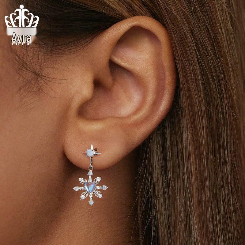 Everlee Exquisite Iridescent Snowflake Stud Earrings In S925 Sterling Silver - Holiday Jewelry for Women