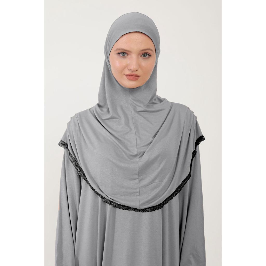 Women's Hijab Cotton Headscarved Prayer Dress Lace One Piece Combed Cotton Fabric Black