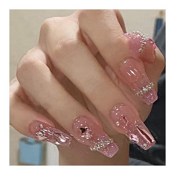 Nail Tips, 24 Pieces, Nail Tips, Long False Nails, Bow Tie Nail Tips, 3D Nail Tips, Cute, Popular, Nail Stickers, Japanese Style, Dreamy, Bride