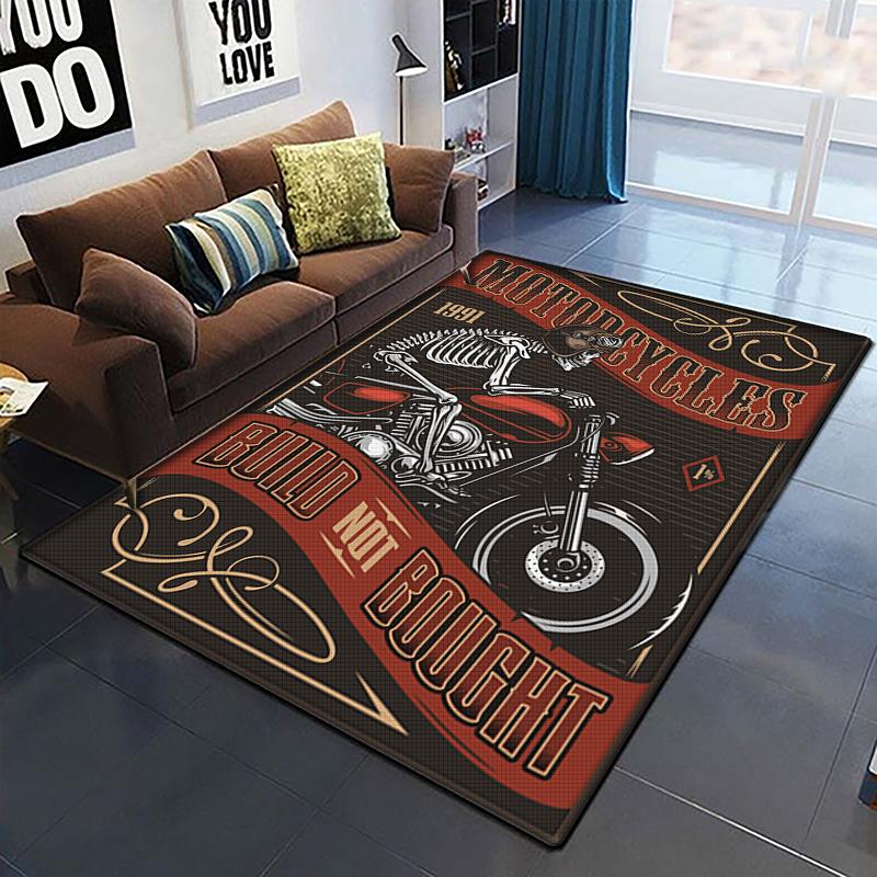 3D Retro Motorcycle Rug Large,Carpet Rug for Living Room Bedroom Sofa Decoration,Doormat Kitchen Non-slip Floor Mat Picnic  Camp