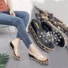 Elegant Women Pearl High-heeled Slippers With Grass Thick-soled Outdoor Sandals