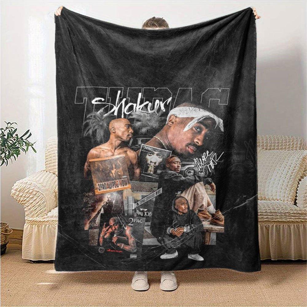 1 Stück 2Pac Hip Hop Decke Weich Leicht Ganzjahres Mehrzweck Überwurf für Sofa, Bett, Büro & Picknicks, Französischer Stil mit Ikonischem Albumcover & Zitaten