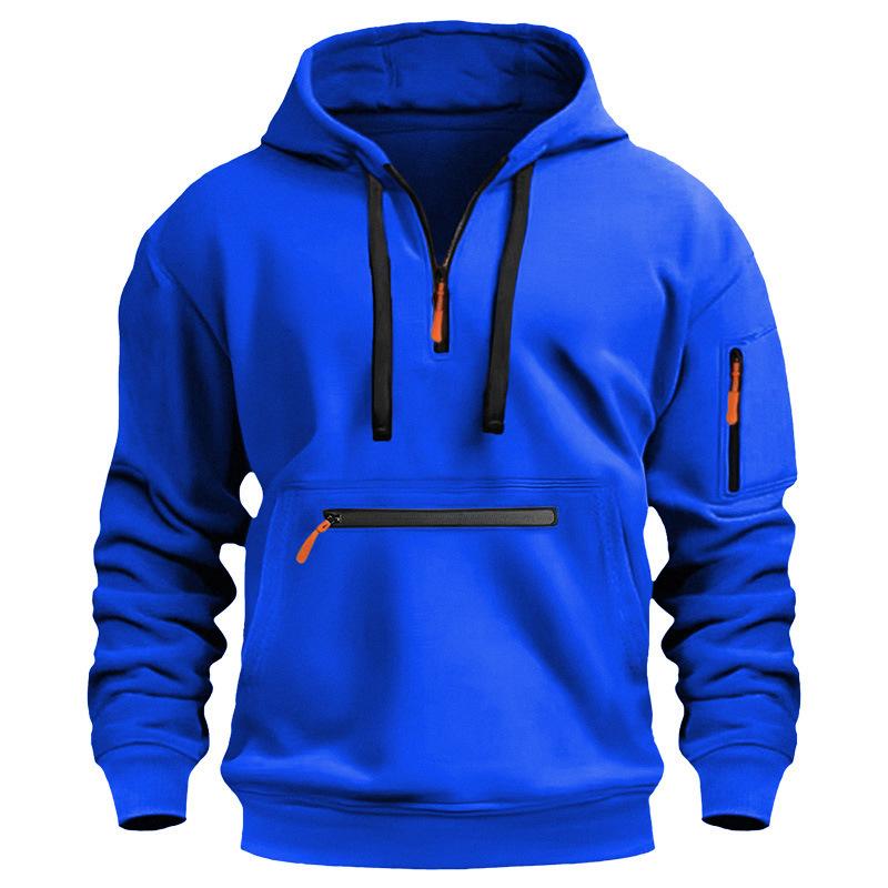 Men's Casual Zip-Up Hoodie with Kangaroo Pocket - Thick, Warm Polyester Blend for Fall and Winter, Oversized Hoodie
