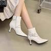 2026 Shoes Female Ankle Women's Boots Elegant Modern Boots Women Crystal Butterfly Pointed Toe Side Zip Thin Heels Shoes Women