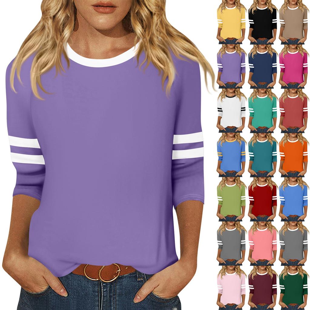 Dames T-skjorte Tee 3/4 Erme Hverdag Weekend Mote Basic Rund Hals Vanlig Topp