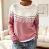 Women Sweater Round Neck Long Sleeve Patchwork Color Pullover Tops Loose Fit Autumn Winter Knit Tops