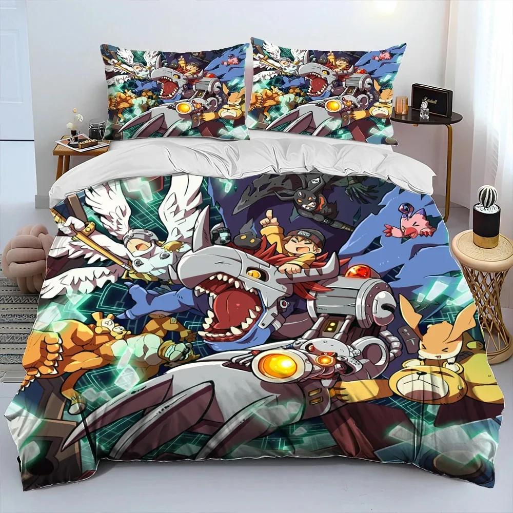 Cartoon Anime Digimon Adventure Comforter Bedding Set,Duvet Cover Bed Set Quilt Cover Pillowcase,king Queen Size Bedding Set