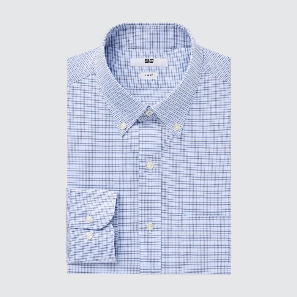 

UNIQLO JAPAN Рубашка в клетку тонкого поперечного стрейча, облегающего кроя, воротник на пуговицах, длинные рукава