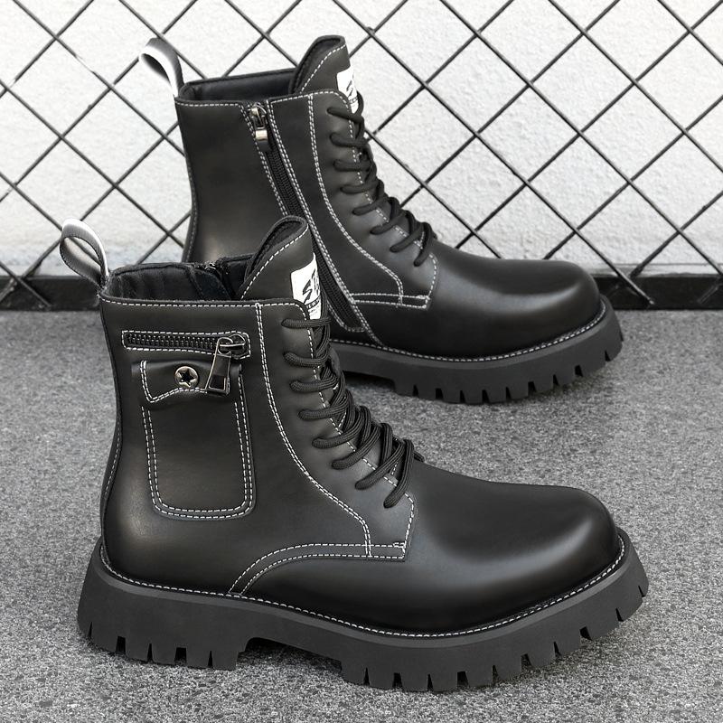 2025 Big Head High Top Martin Boots Men's Zipper Locomotive Leather Boots British Leather Platform Tooling Shoes Trendy Men's Shoes