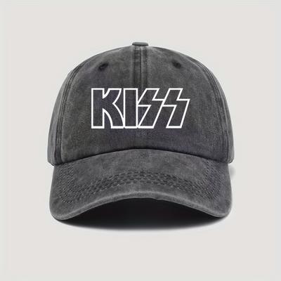 KISS Letter Printed Washed Baseball Cap, Unisex Retro Adjustable Truck Cap, Valentine's Day Gift, Casual Outdoor Sun Hat