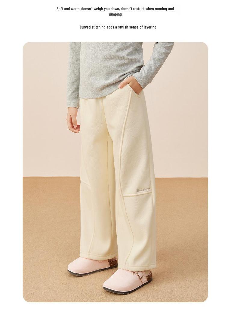 Girls' Fleece-Lined Sweatpants: Warm, Thick, Versatile Autumn/Winter Pants for Big Kids