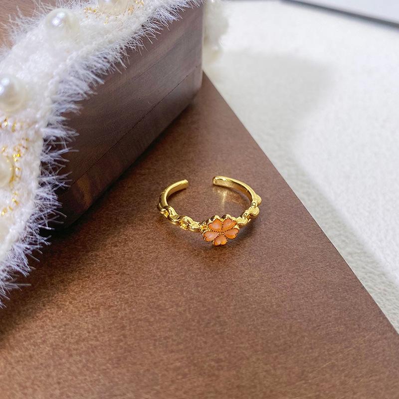 Nischendesign Farbiger Zirkon Liebe Gebürsteter Offener Ring Klein Frisch Hochwertig Zeigefingerring Leichter Luxusring Damen